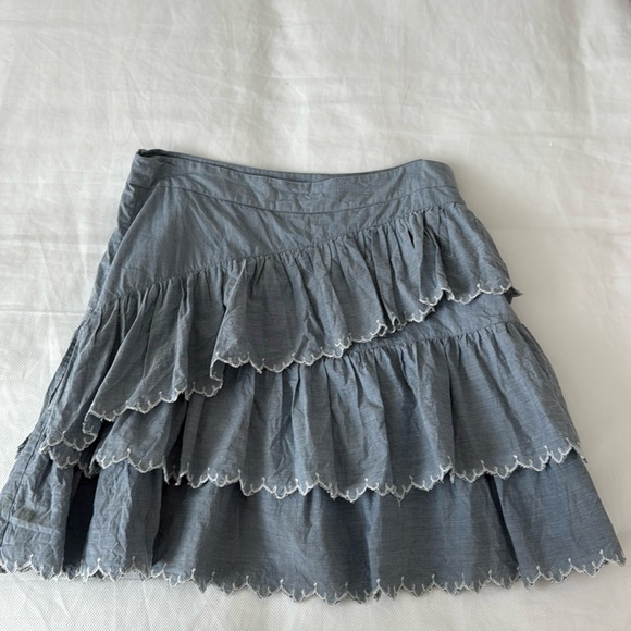 Ulla Johnson Light Blue Mini Skater Skirt with Ruffled Tiers - Picture 1 of 3